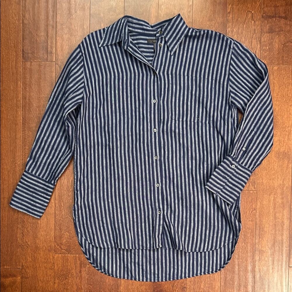 Banana Republic Men’s 100% Linen Oversized Blue Striped Button Down Shirt Size M